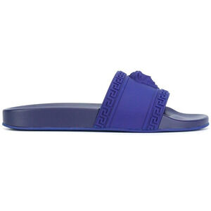 Versace Medusa Palazzo Blue Rubber Logo Slide Pool Sandal Flip Flop Flat 42 9